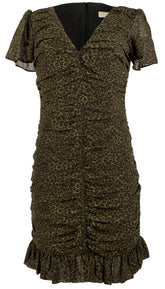 Women's Animal Print Ruched V-Neck Mini Dress OLV 8 Olive